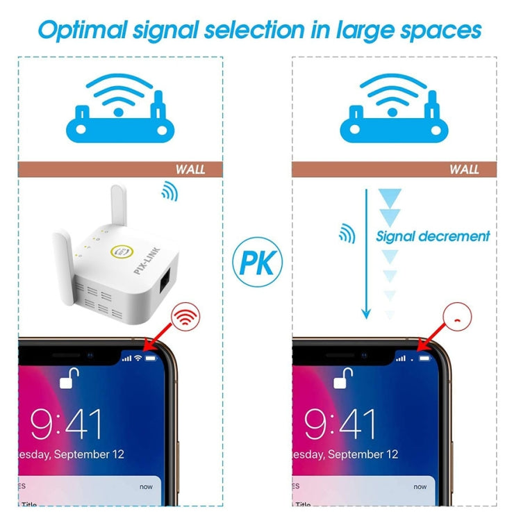 Extensor de mejora de amplificación de señal inalámbrica Wifi PIX-LINK WR22 300Mbps, EU Plug, US Plug, UK Plug, AU Plug