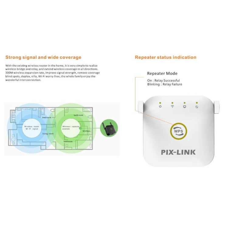 Extensor de mejora de amplificación de señal inalámbrica Wifi PIX-LINK WR22 300Mbps, EU Plug, US Plug, UK Plug, AU Plug