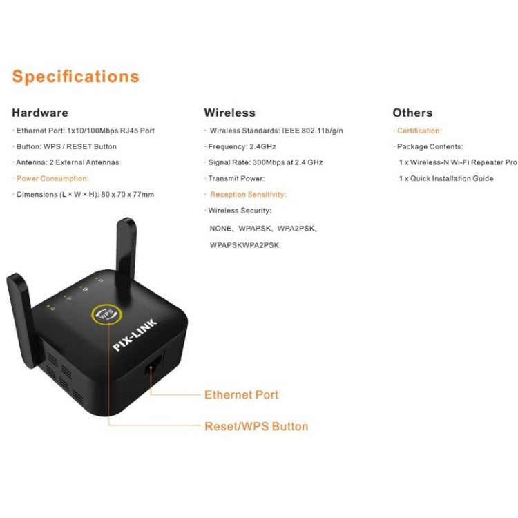 Extensor de mejora de amplificación de señal inalámbrica Wifi PIX-LINK WR22 300Mbps, EU Plug, US Plug, UK Plug, AU Plug