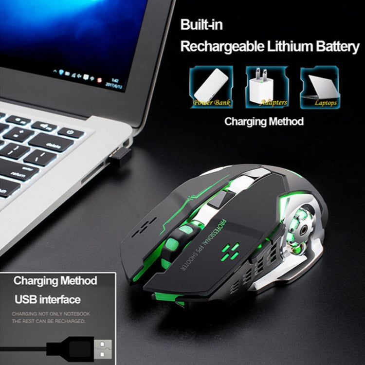 FREEDOM-WOLF X8 2400 DPI 6 teclas 2,4G carga inalámbrica ratón mecánico para juegos luminoso silencioso, X8 White, X8 Black, X8 Metal Grey, X8 Star Black