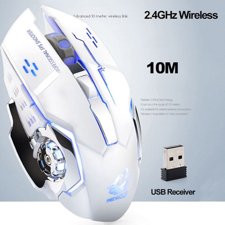 FREEDOM-WOLF X8 2400 DPI 6 teclas 2,4G carga inalámbrica ratón mecánico para juegos luminoso silencioso, X8 White, X8 Black, X8 Metal Grey, X8 Star Black