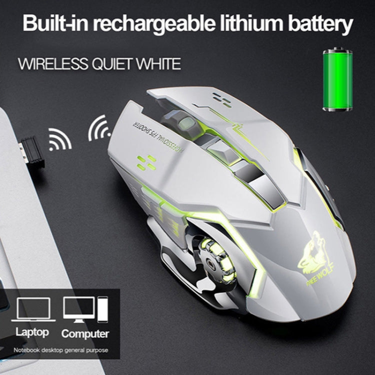 FREEDOM-WOLF X8 2400 DPI 6 teclas 2,4G carga inalámbrica ratón mecánico para juegos luminoso silencioso, X8 White, X8 Black, X8 Metal Grey, X8 Star Black