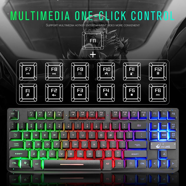 ZIYOULANG K16 Teclado manipulador de portátil para juegos con luz mixta colorida de 87 teclas, longitud del cable: 1,5 m, K16