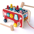 Carro de arrastre de elefante de madera de percusión para bebé, juguetes educativos para niños que golpean a hámster, Red Elephant, Blue Elephant