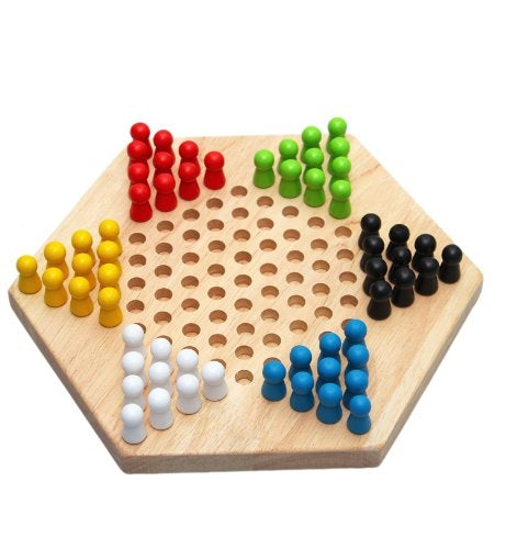 Juego familiar de damas y rompecabezas de madera hexagonal tradicional para niños, Hexagon Puzzle Checkers
