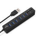 Multi USB 2.0 Hub USB Splitter Alta velocidad 6 puertos con lector de tarjetas TF SD