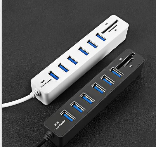 Multi USB 2.0 Hub USB Splitter Alta velocidad 6 puertos con lector de tarjetas TF SD