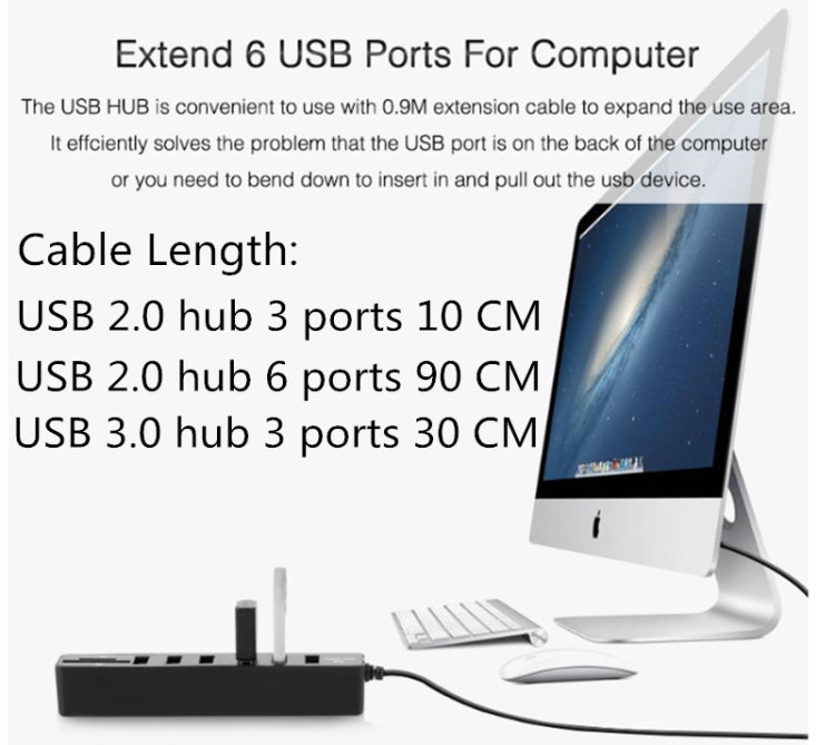 Multi USB 2.0 Hub USB Splitter Alta velocidad 6 puertos con lector de tarjetas TF SD