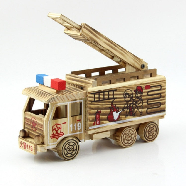Simulación de camión de rescate de incendios, modelo creativo para el hogar, adornos de madera., Fire Truck