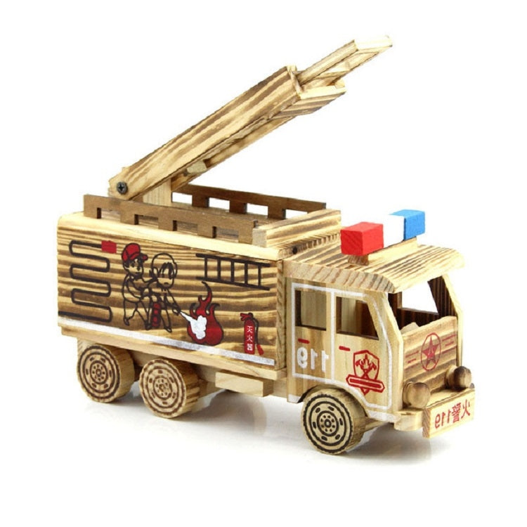 Simulación de camión de rescate de incendios, modelo creativo para el hogar, adornos de madera., Fire Truck