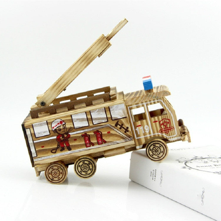 Simulación de camión de rescate de incendios, modelo creativo para el hogar, adornos de madera., Fire Truck