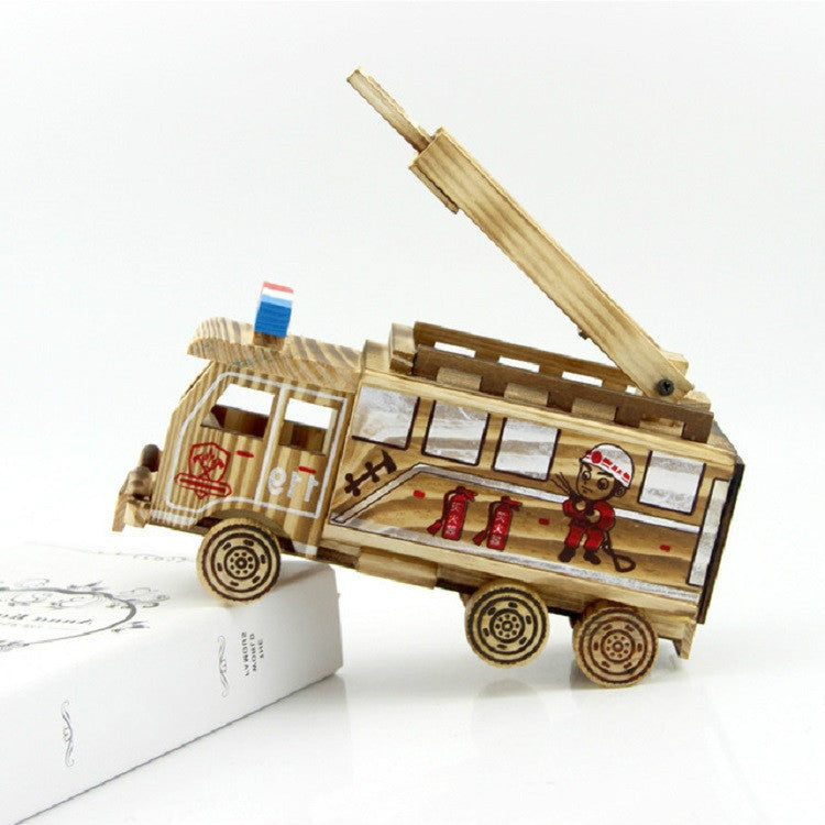 Simulación de camión de rescate de incendios, modelo creativo para el hogar, adornos de madera., Fire Truck