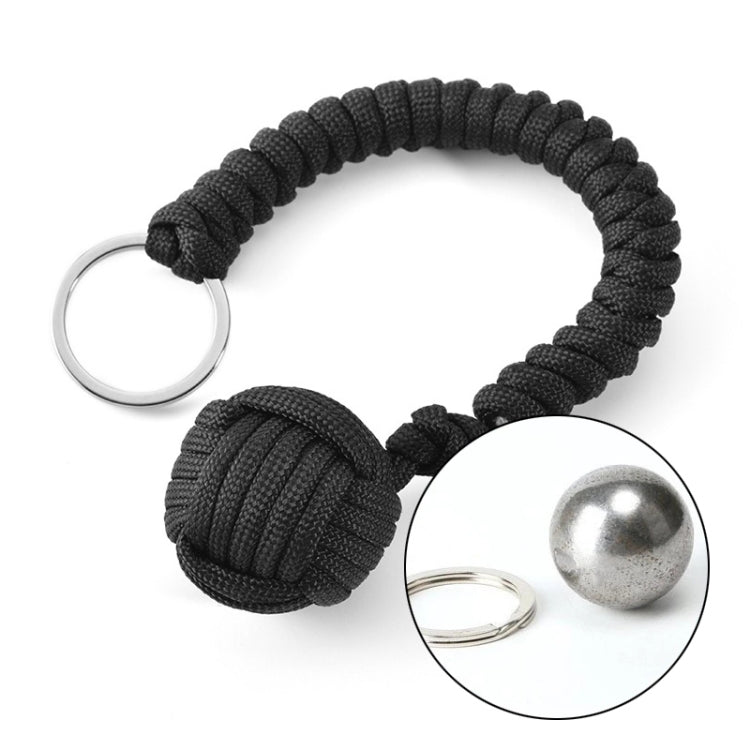 Llavero de supervivencia con rodamiento de bolas de acero, puño de mono negro, protección de seguridad al aire libre, cordón de autodefensa