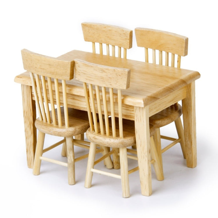 5 unids/set 1:12 Mini muebles de casa de muñecas mesa de comedor de madera juego de sillas juguete de bolsillo
