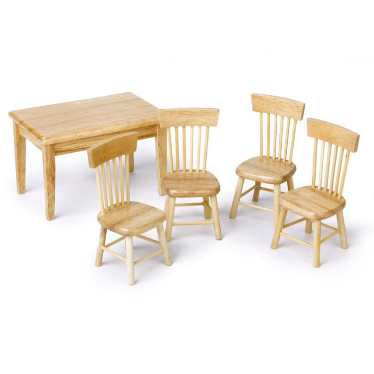 5 unids/set 1:12 Mini muebles de casa de muñecas mesa de comedor de madera juego de sillas juguete de bolsillo