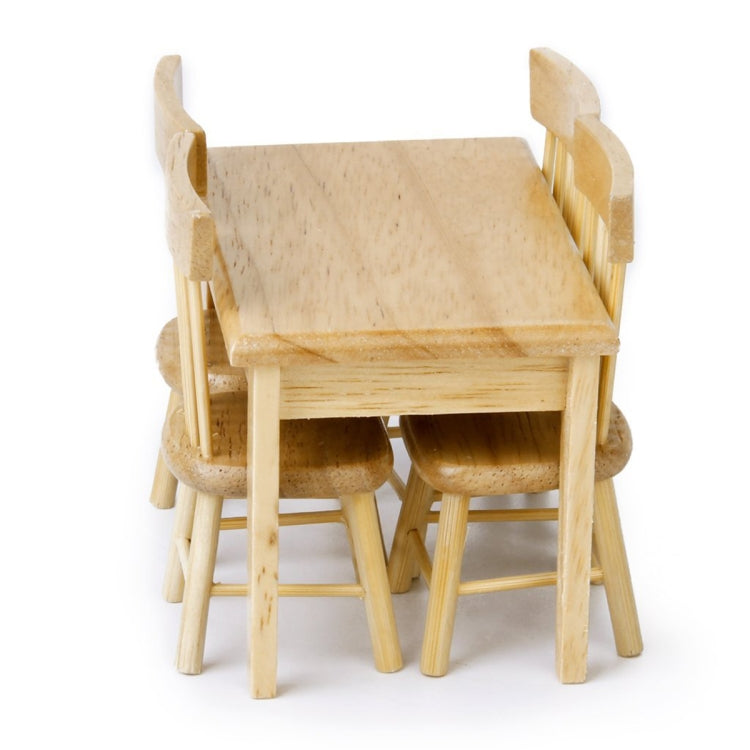 5 unids/set 1:12 Mini muebles de casa de muñecas mesa de comedor de madera juego de sillas juguete de bolsillo