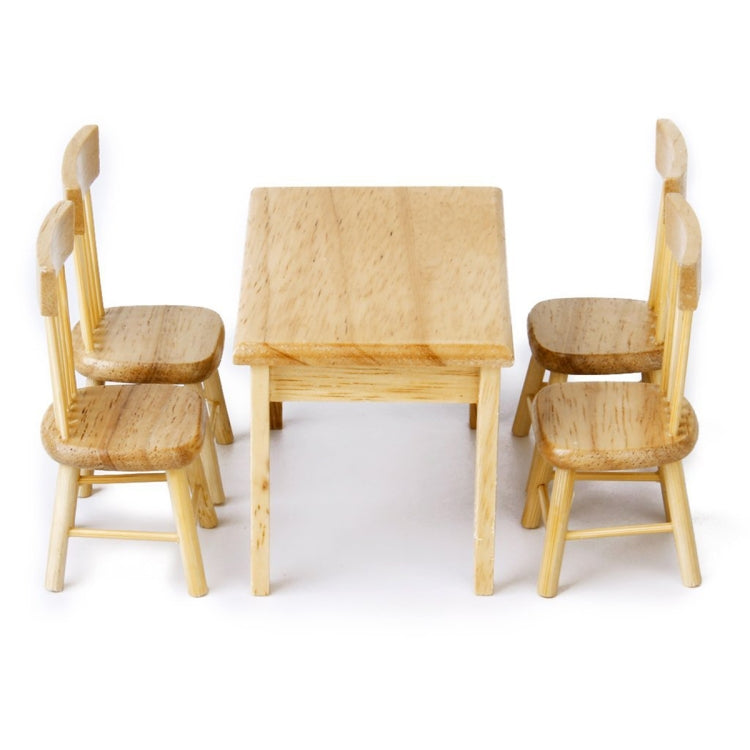 5 unids/set 1:12 Mini muebles de casa de muñecas mesa de comedor de madera juego de sillas juguete de bolsillo