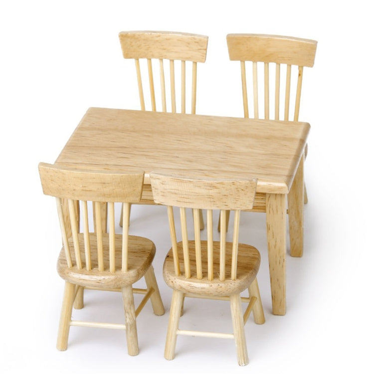 5 unids/set 1:12 Mini muebles de casa de muñecas mesa de comedor de madera juego de sillas juguete de bolsillo