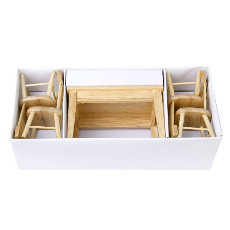 5 unids/set 1:12 Mini muebles de casa de muñecas mesa de comedor de madera juego de sillas juguete de bolsillo
