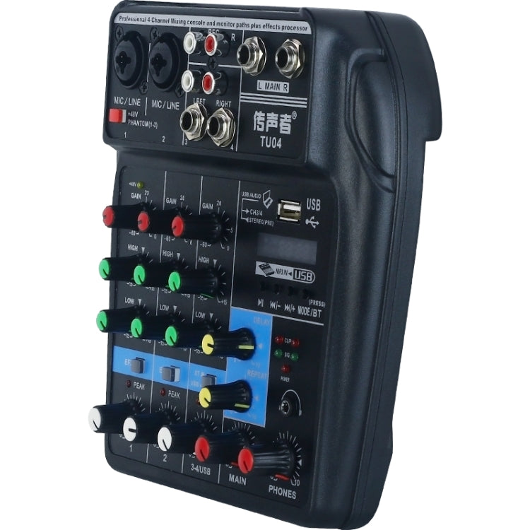 TU04 BT Consola mezcladora de sonido Grabar 48V Phantom Power Monitor AUX Paths Plus Efectos Mezclador de audio de 4 canales con USB