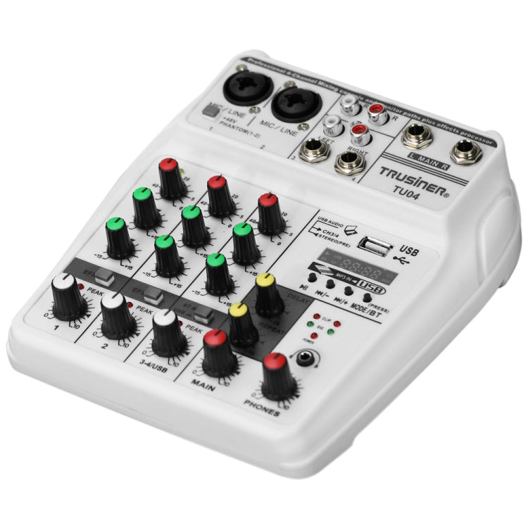 TU04 BT Consola mezcladora de sonido Grabar 48V Phantom Power Monitor AUX Paths Plus Efectos Mezclador de audio de 4 canales con USB