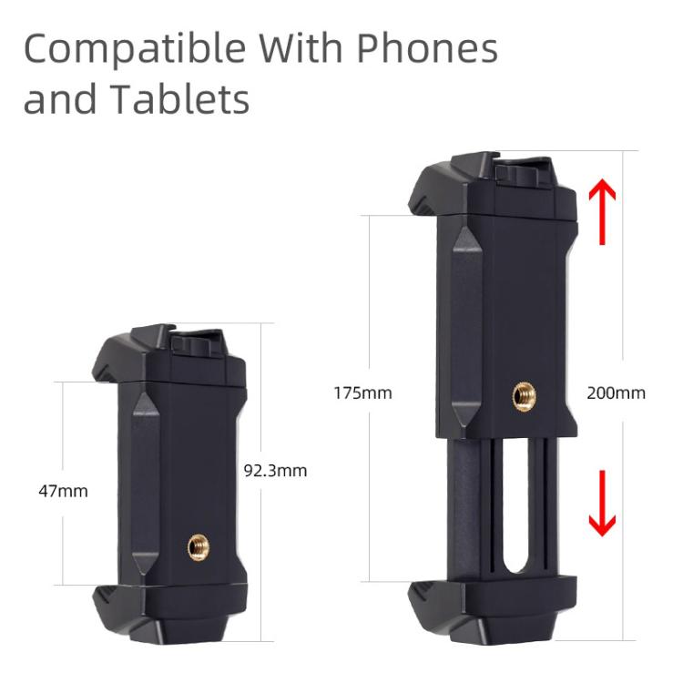 Xiletu Xj-13 Transmisión en vivoAbrazadera para teléfono con montaje en trípode con orificios para tornillos de 1/4 de pulgada y base de zapata fría, Phone Clamp