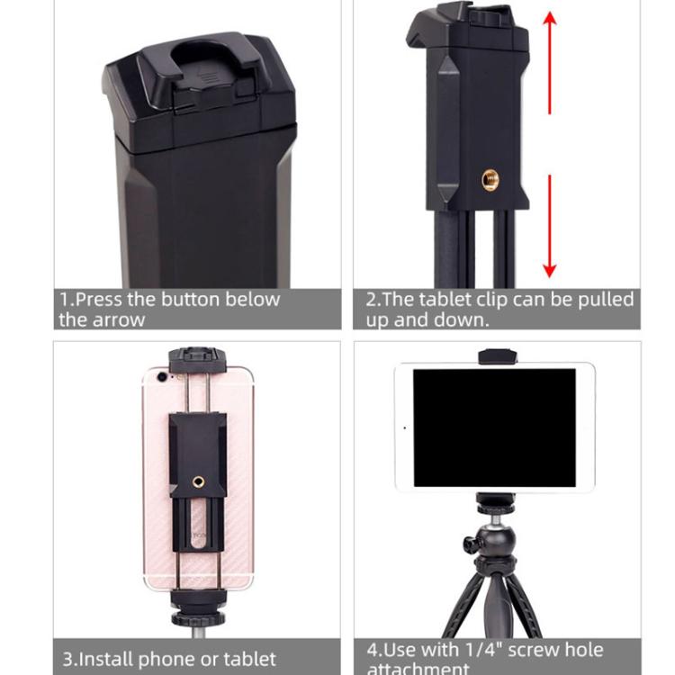 Xiletu Xj-13 Transmisión en vivoAbrazadera para teléfono con montaje en trípode con orificios para tornillos de 1/4 de pulgada y base de zapata fría, Phone Clamp