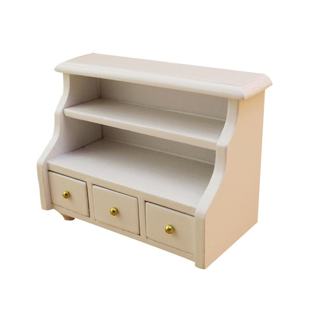 Mini mueble para casa de muñecas, mueble corto blanco para baño, modelo de armario para toallas, Mini Furniture Bathroom