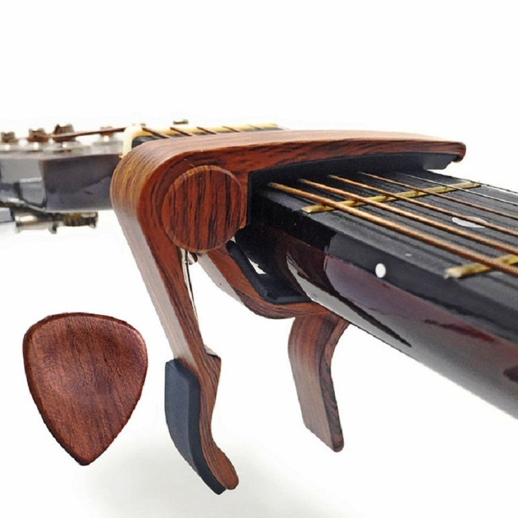 Cejilla de guitarra de música folclórica de madera maciza 2 en 1 + juego de púas, Folk Music Guitar Capo