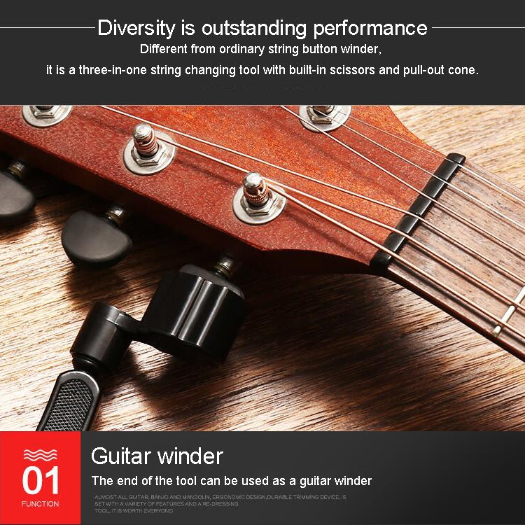 Juego de Herramientas para cambiar cuerdas de guitarra, recortador de cuerdas, bobinado de cuerdas, abrazadera tres en uno, accesorios para guitarra