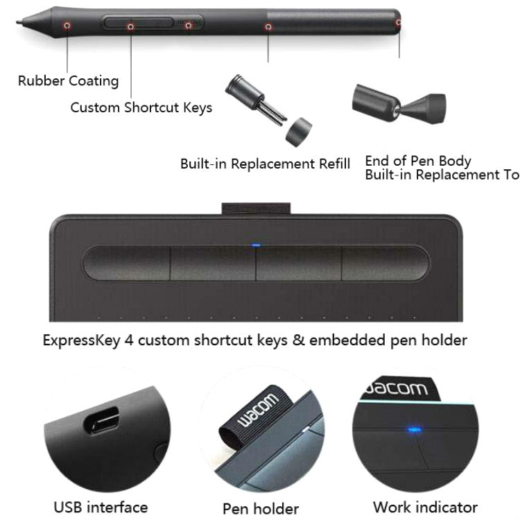 Wacom CTL-4100 Tablet Intuos Tablero pintado a mano Tablero de dibujo para computadora Tablero de escritura a mano, CTL-4100