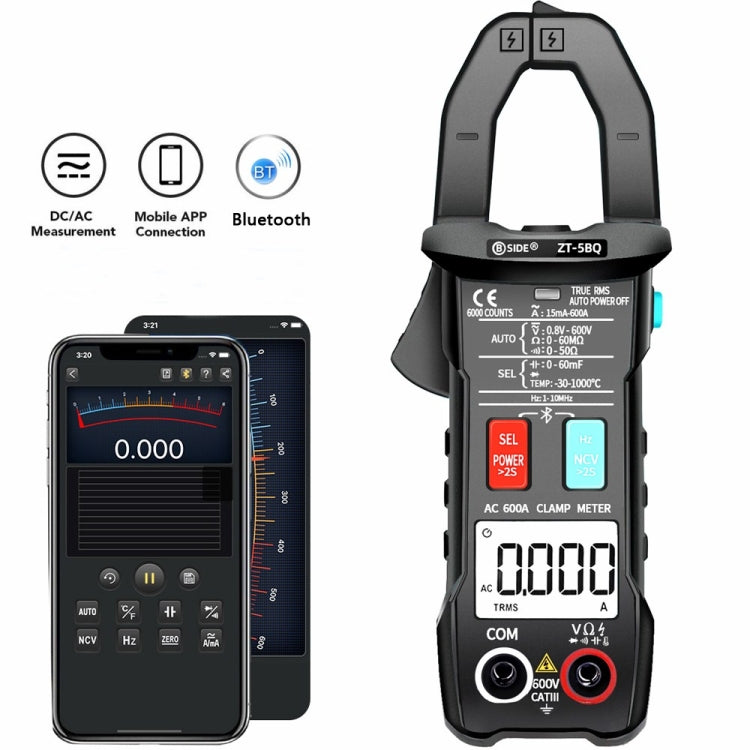 BSIDE Bluetooth 5.0 6000 palabras Medidor de abrazadera de CA inteligente de alta precisión, ZT-5BQ, ZT-5BQ+C3140 Clip