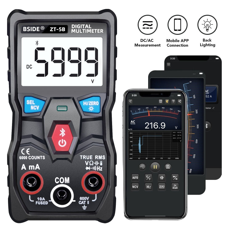 Multímetro digital de rango automático BSIDE ZT-5B Smart Bluetooth 6000 palabras, ZT-5B