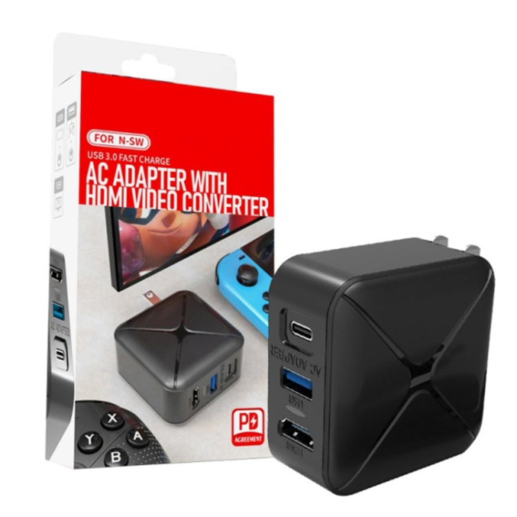 Base de adaptador de CA de carga y proyección multifunción compatible con Android/PC/Lite para interruptor, Black+US Plug, Black+EU Plug, Black+UK Plug