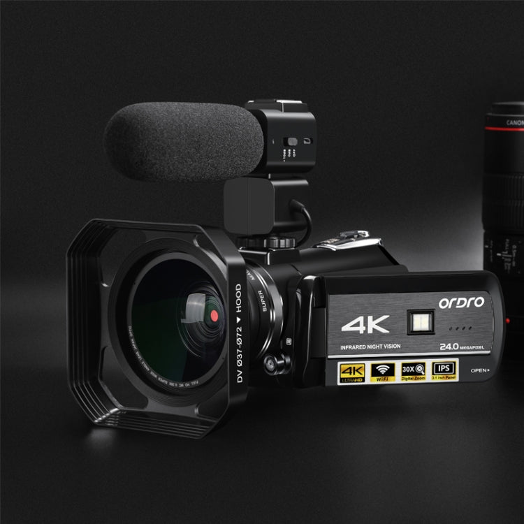 ORDRO AC3 Pantalla IPS de 3,1 pulgadas 4K Full HD 13MP Visión nocturna WiFi Videocámara en vivo Cámara digital DV, Standard, Standard + Microphone, Standard + Microphone +Handheld Stand, Standard+ Microphone +Fill Light