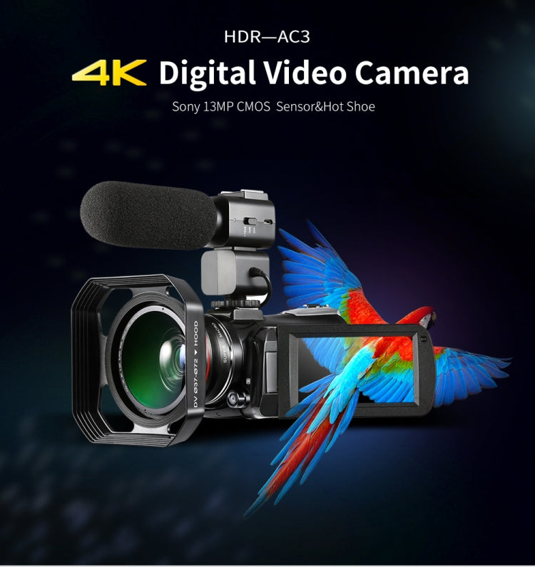 ORDRO AC3 Pantalla IPS de 3,1 pulgadas 4K Full HD 13MP Visión nocturna WiFi Videocámara en vivo Cámara digital DV, Standard, Standard + Microphone, Standard + Microphone +Handheld Stand, Standard+ Microphone +Fill Light