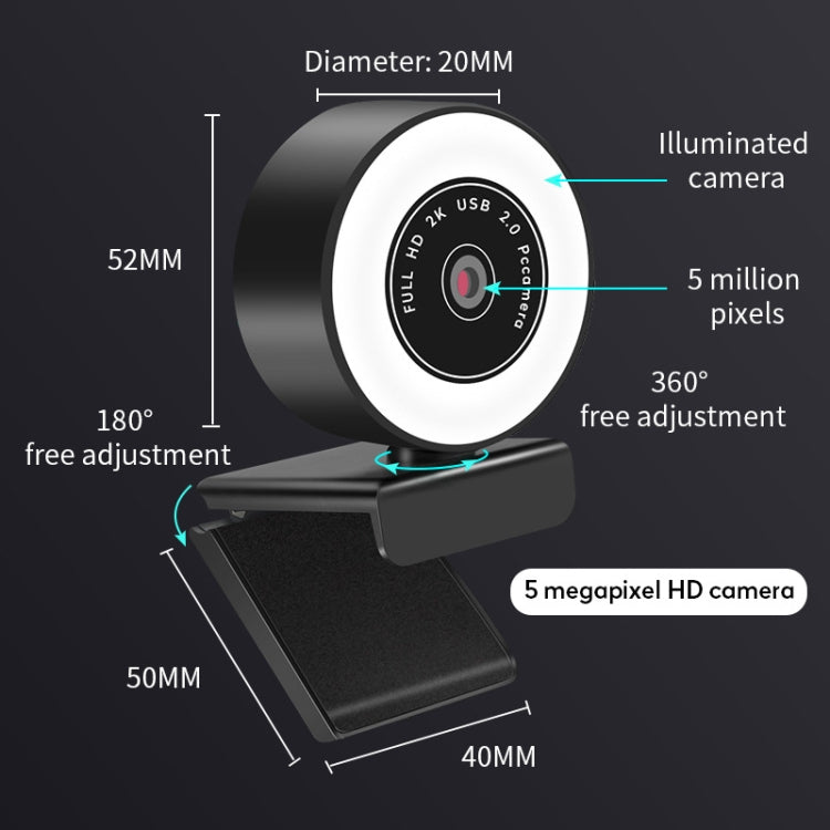 Cámara de luz de relleno HD sin unidad USB X98 con micrófono, 720P, 1080P, 2K Auto Focus
