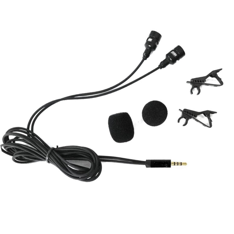 Micrófono Lavalier con cable, condensador, micrófono de doble cabeza, dos personas, teléfono móvil en vivo, micrófono K Song, 515PU Bag