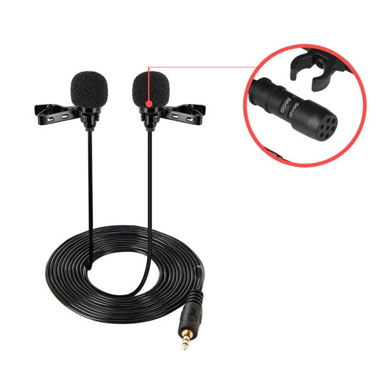 Micrófono Lavalier con cable, condensador, micrófono de doble cabeza, dos personas, teléfono móvil en vivo, micrófono K Song, 515PU Bag