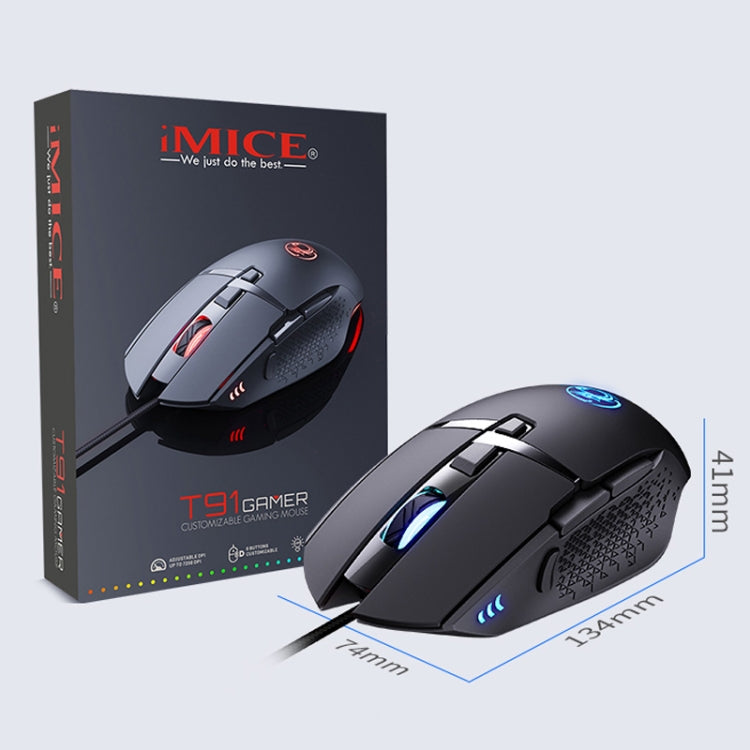 iMICE T91 Ratón luminoso para juegos con cable USB, 8 teclas, 7200 ppp, longitud del cable: 1,8 m