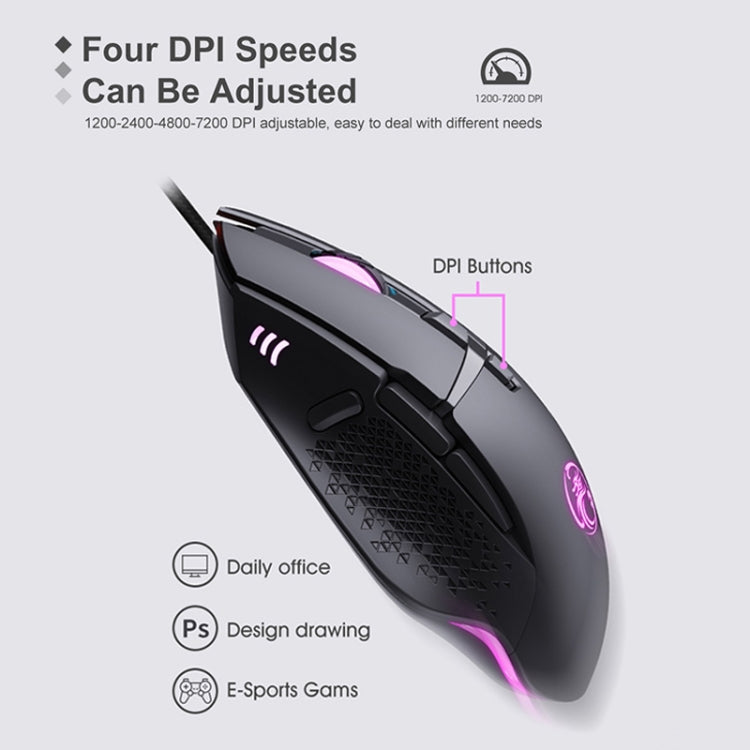 iMICE T91 Ratón luminoso para juegos con cable USB, 8 teclas, 7200 ppp, longitud del cable: 1,8 m