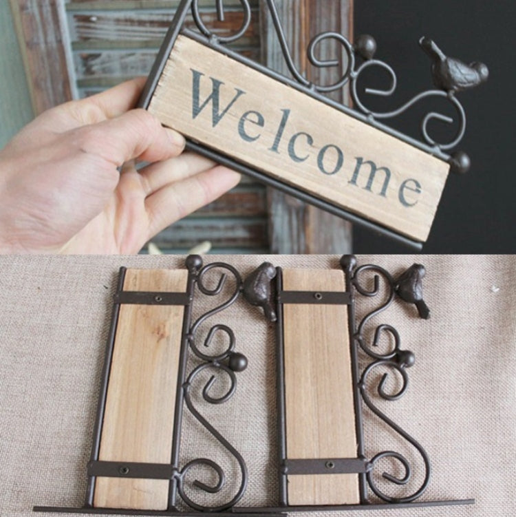 Accesorios de fotografía de decoración de pared de placa de puerta de bienvenida de pájaros de hierro Pastoral de campo, A20-AL1899