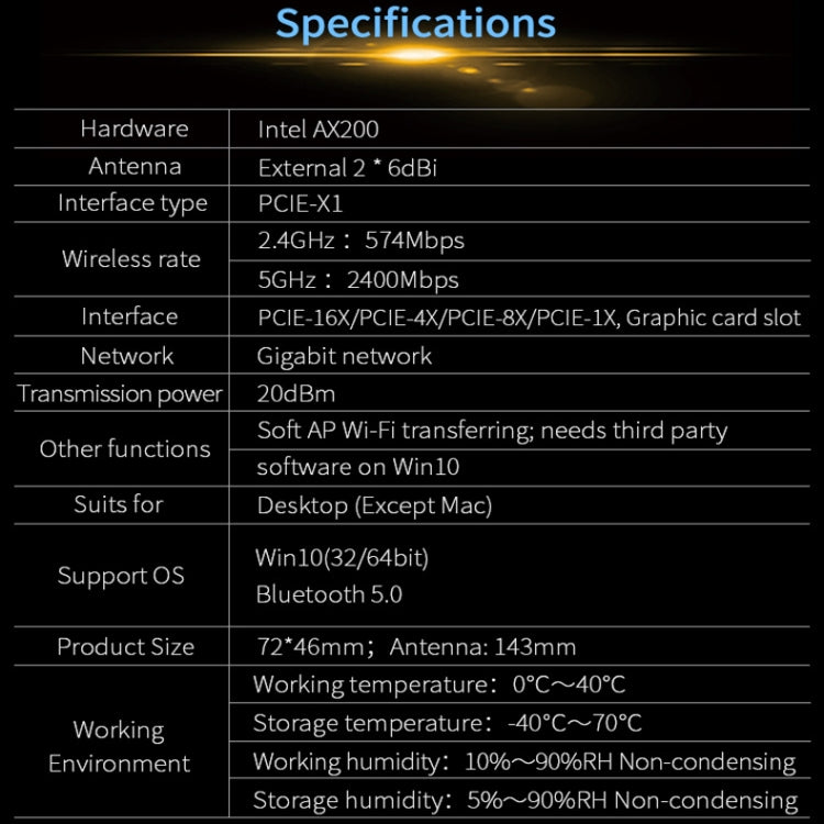COMFAST Gaming Game 3000Mbps Gigabit Computadora de escritorio inalámbrica de doble frecuencia Tarjeta de red inalámbrica PCIE, AX200, AX200 PRO