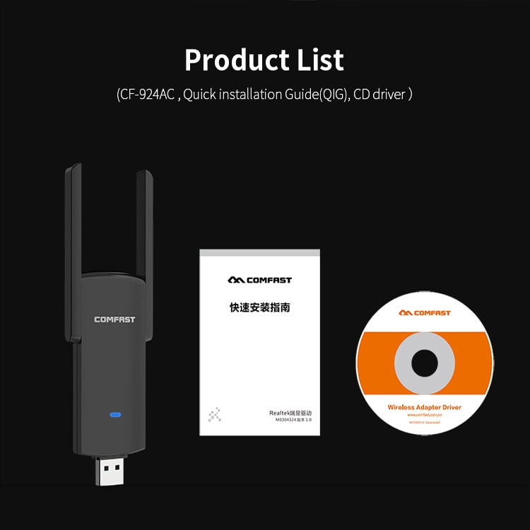COMFAST CF-924AC V2 1200Mbps Frecuencia Dual Gigabit USB ordenador receptor WIFI tarjeta de red inalámbrica de alta potencia