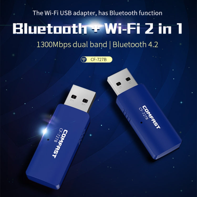COMFAST CF-727B 1300Mbps Doble Frecuencia Gigabit USB Transmisor Receptor de Escritorio Portátil Bluetooth V4.2 + Tarjeta de Red Inalámbrica WiFi