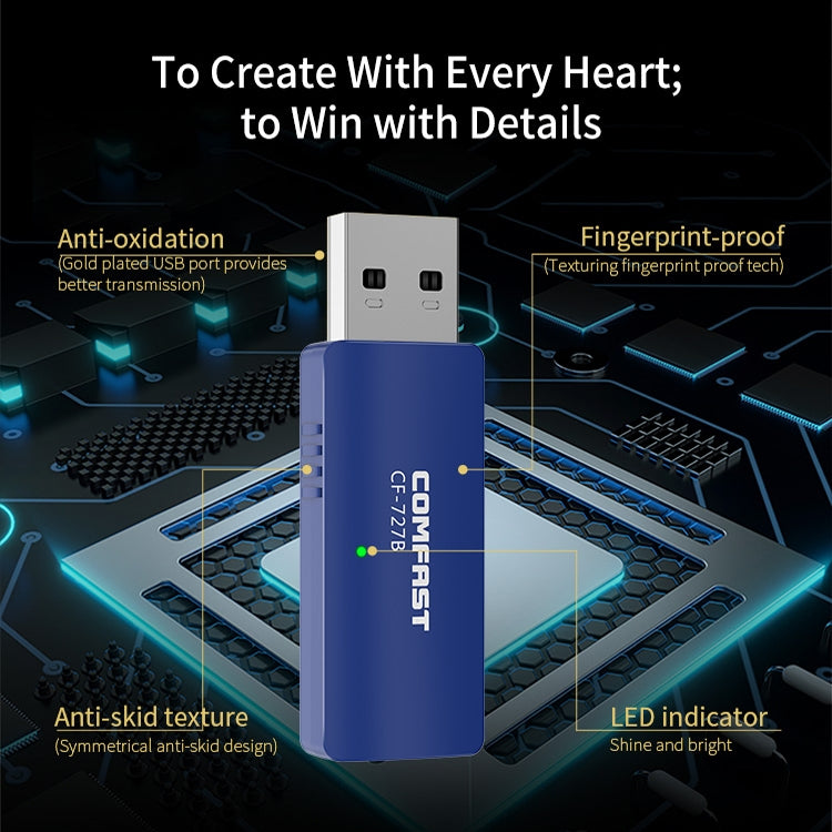 COMFAST CF-727B 1300Mbps Doble Frecuencia Gigabit USB Transmisor Receptor de Escritorio Portátil Bluetooth V4.2 + Tarjeta de Red Inalámbrica WiFi