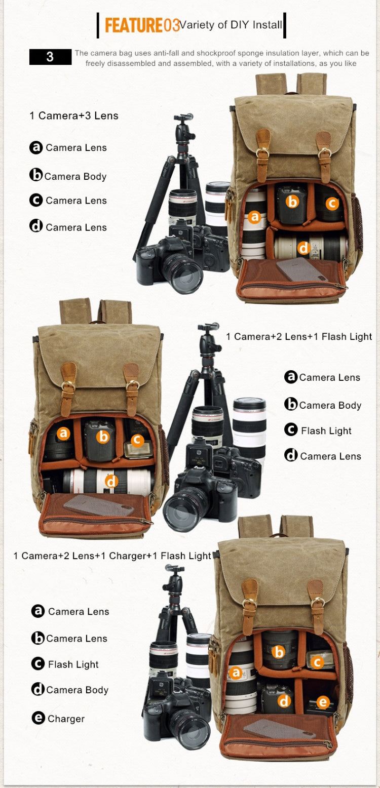 Bolsa de fotografía impermeable de lona Batik, mochila grande resistente al desgaste para exteriores para cámara fotográfica, mochila para hombres para Nikon/Canon/Sony/Fujifilm
