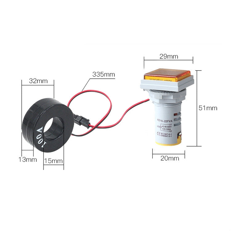 AD16-22FVA Indicador de señal cuadrado Tipo Mini pantalla digital Medidor de voltaje y corriente CA