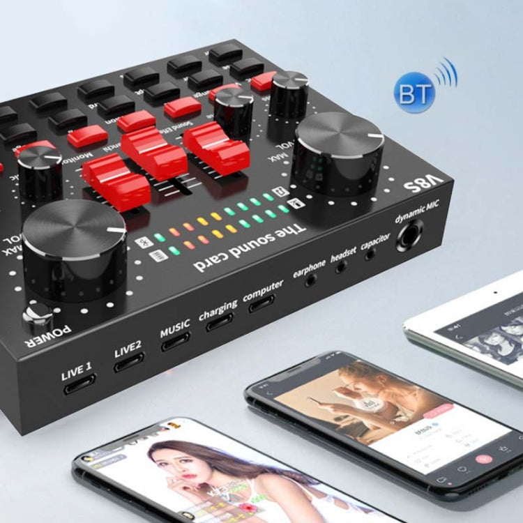 Tarjeta de sonido V8S, teléfono móvil, ordenador, ancla, micrófono de grabación de canciones en vivo K, English Version, V8S  + Golden Net BM700 Set, V8S  + Black Bet BM700 Set