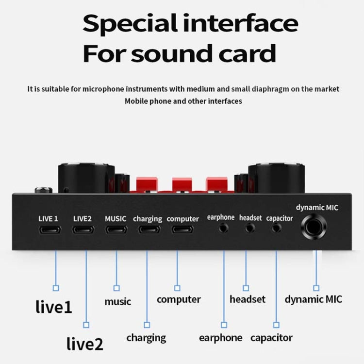Tarjeta de sonido V8S, teléfono móvil, ordenador, ancla, micrófono de grabación de canciones en vivo K, English Version, V8S  + Golden Net BM700 Set, V8S  + Black Bet BM700 Set